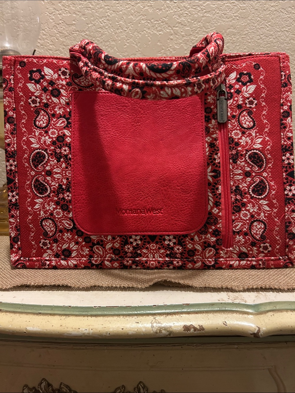 Montana West Red Paisley-Print Tote Bag for Women - Picture 2 of 11
